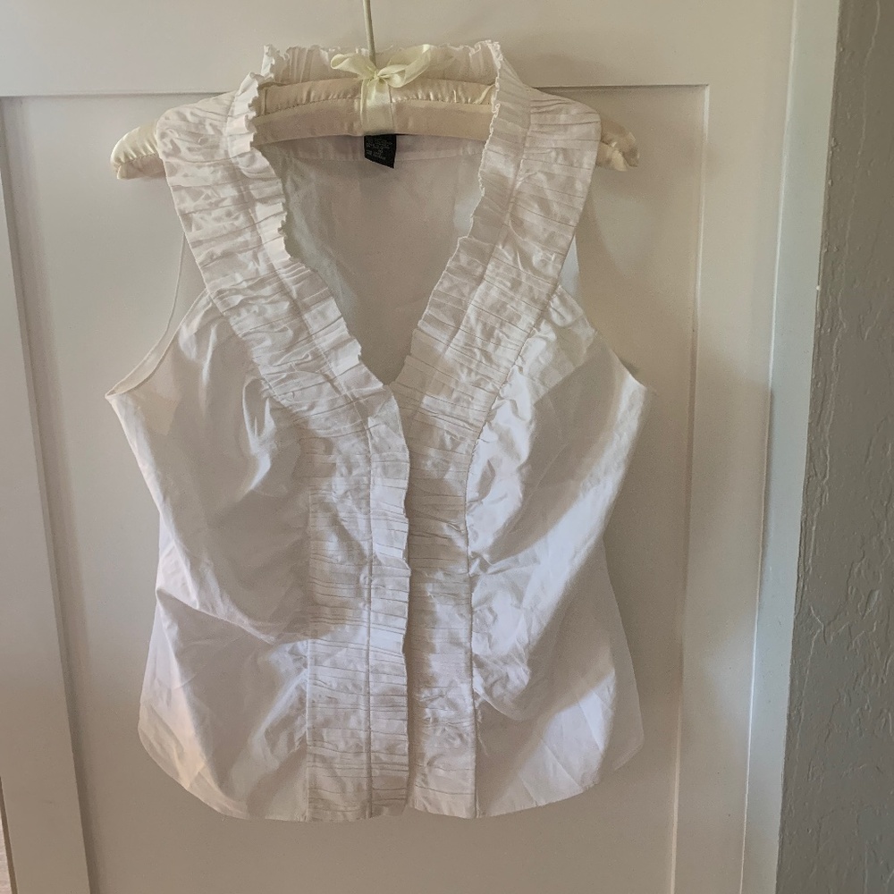 Boston Proper White Sleeveless Ruffle Top 10